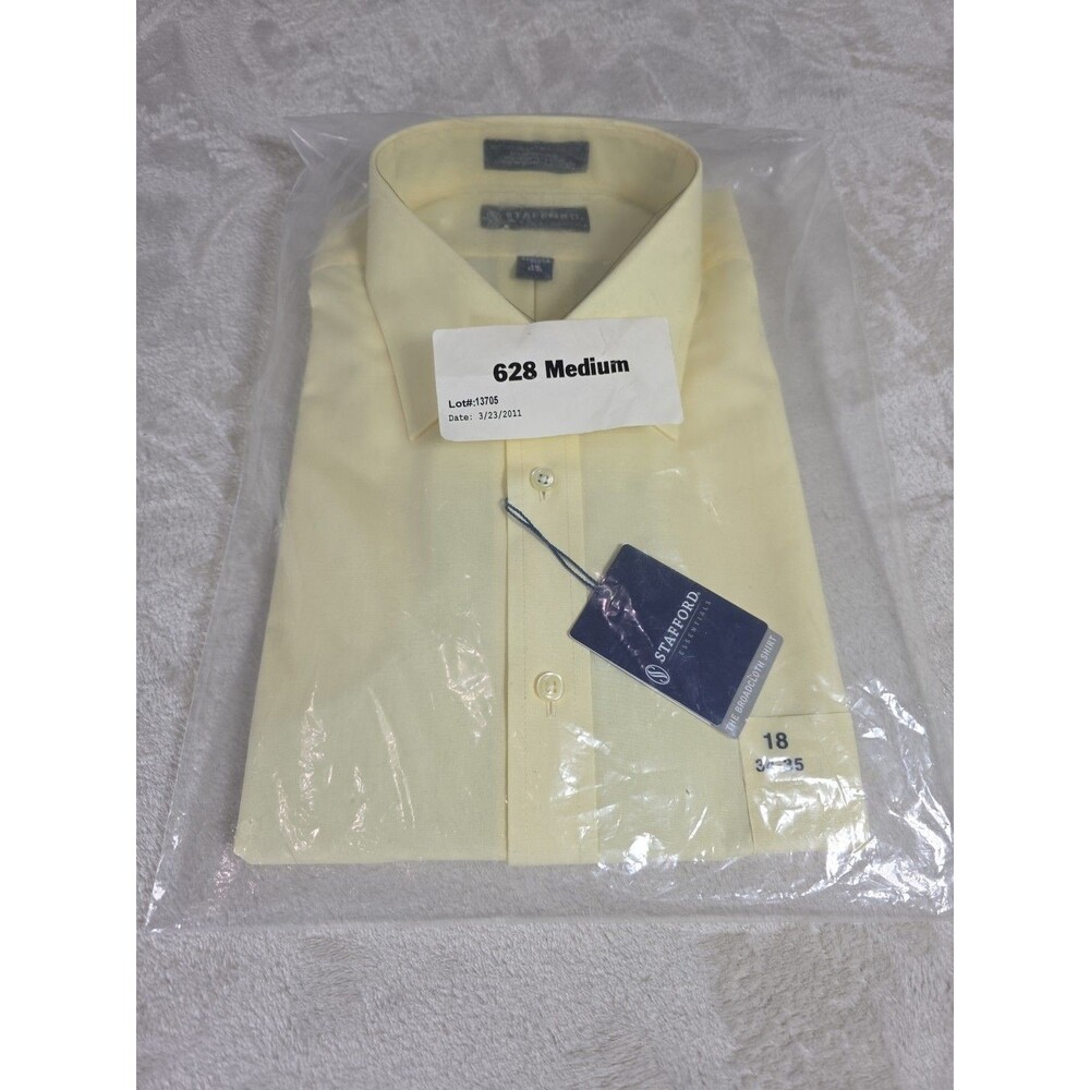 Stafford Easy Care Broadcloth Dress Shirt Mens 18 - 34/35 Regular Fit Yellow NWT